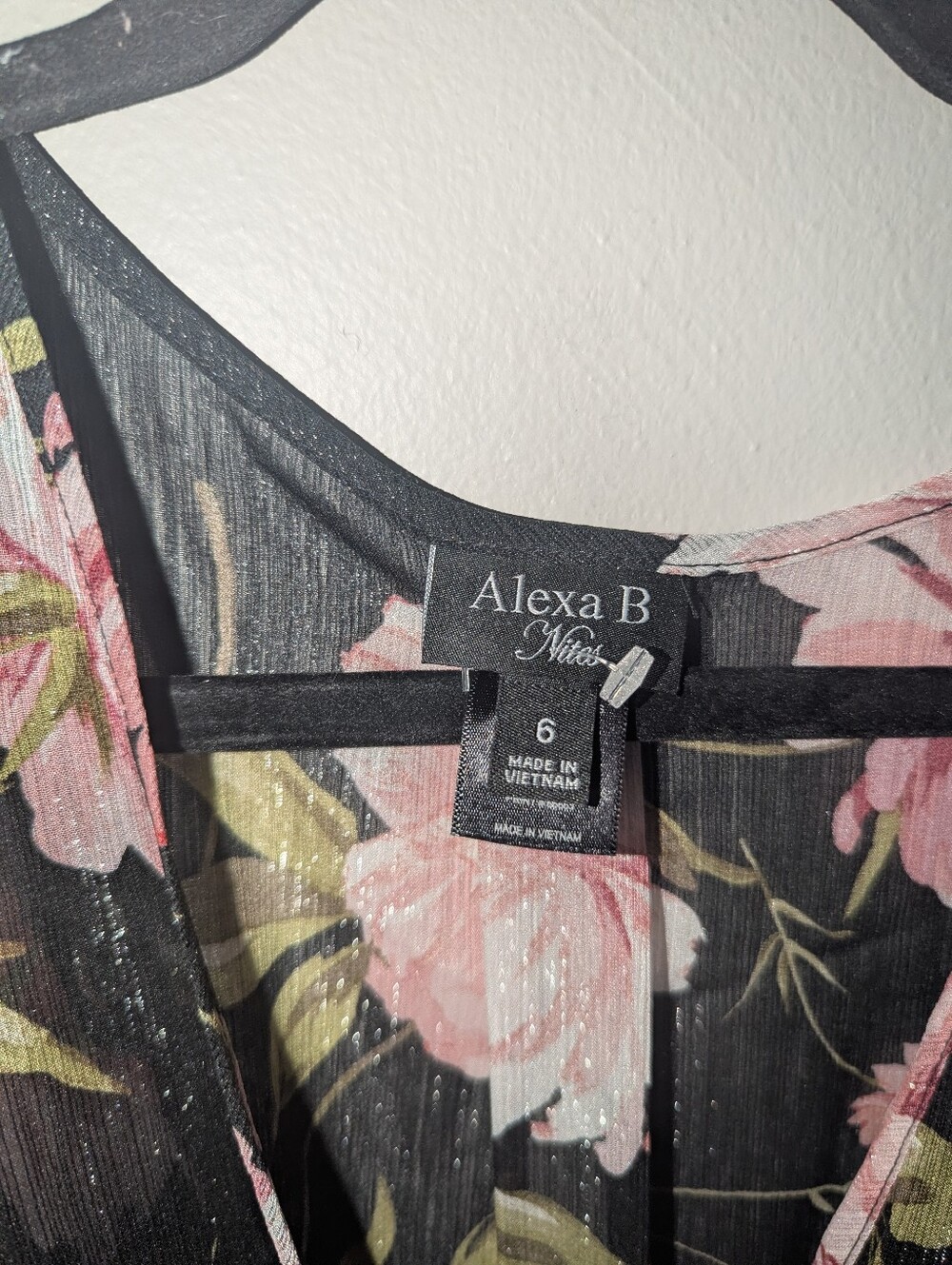 6 Alexa B Nites Black Shimmery Floral Midi Dress - Picture 2 of 4